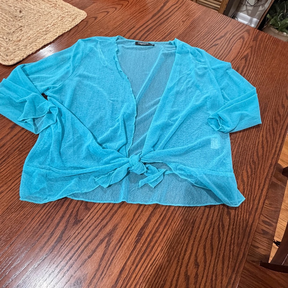 Elegant Sheer Turquoise Poncho - Picture 2 of 5